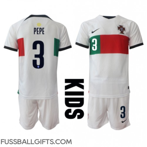 Portugal Pepe #3 Fußballbekleidung Auswärtstrikot Kinder WM 2022 Kurzarm (+ kurze hosen)